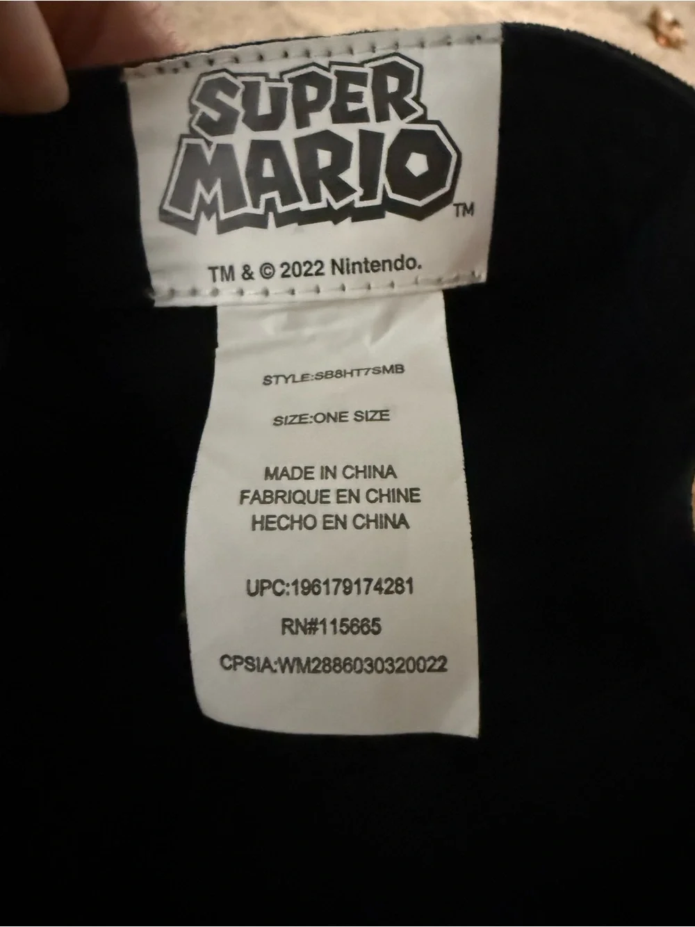 Kids Black Super Mario Snapback Hat‎ with Colorful Brim